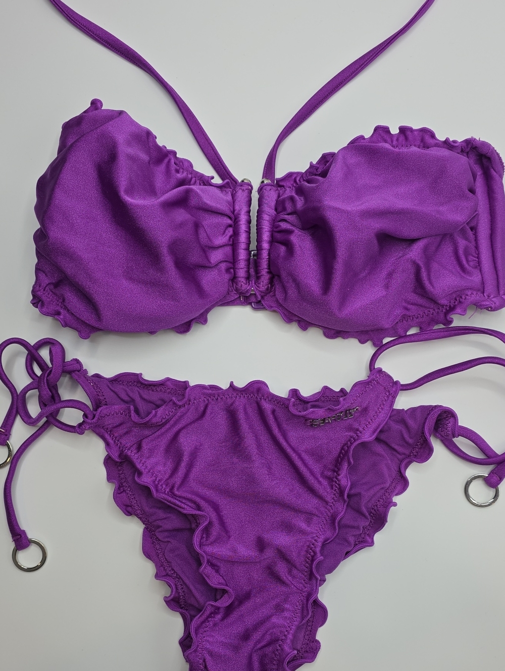 Seafolly Shimmer Bandeau Bikini Set in African Violet (Purple).